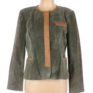 DONCASTER 12 luxury olive color leather jacket with tan trim - skirt seperate